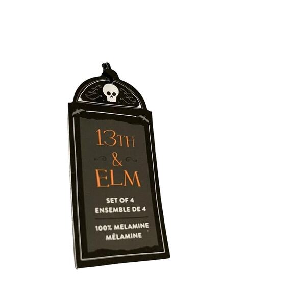 13th & Elm Halloween Melamine Appetizer Plates 6.5in Raven Skeleton Set of 4 NEW - Picture 5 of 6